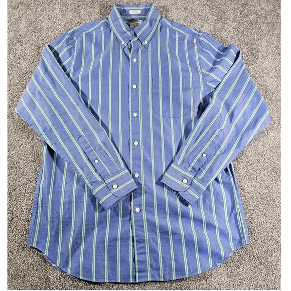 J Crew Secret Wash Classic Fit Blue,Green Stripe Button Down Shirt Men's Medium - Picture 3 of 9